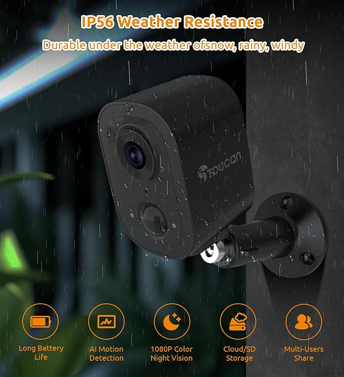 2K Security Cameras Wireless Outdoor, Cameras for Home Security with 2-Way Audio, PIR Motion Detection, Night Vision, Cloud Storage, IP65 Weatherproof, Alexa & Google Home Compatible