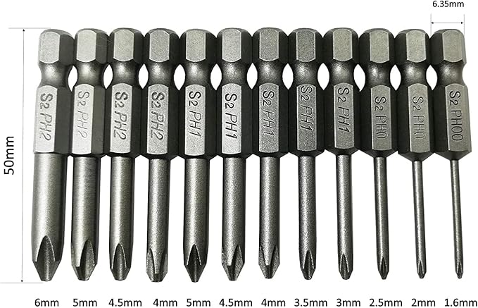 aiyun 18 Piece Slotted Phillips Head Drill Bit Set, 1/4 Inch Hex Shank S2 Steel Magnetic 2Inch Long Screwdriver Bits with Storage Box (Slotted Phillips)