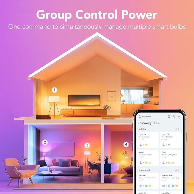 OREiN Matter Smart Light Bulb,1200 Lumens BR30 Smart Flood Light Bulbs Work with Alexa, Apple Home, Google Home, SmartThings, Color Changing Light Bulbs 2.4Ghz WiFi, 85W 4Pack