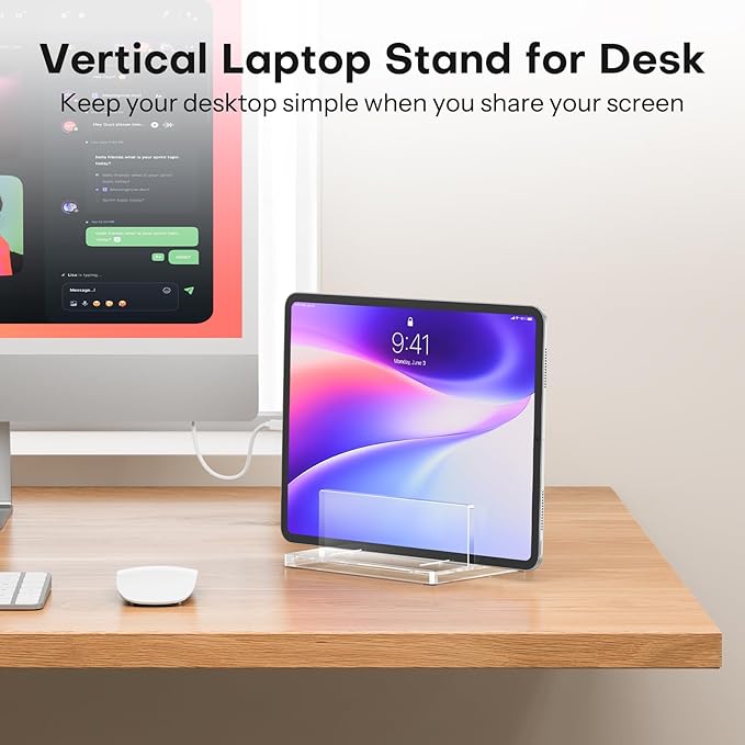OMOTON Vertical Laptop Stand for Desk, Acrylic Laptop Holder Desktop Clear Adjustable Dock for MacBook Pro Air, HP, All Gaming Laptops up to 17” (Clear, Single Slot)