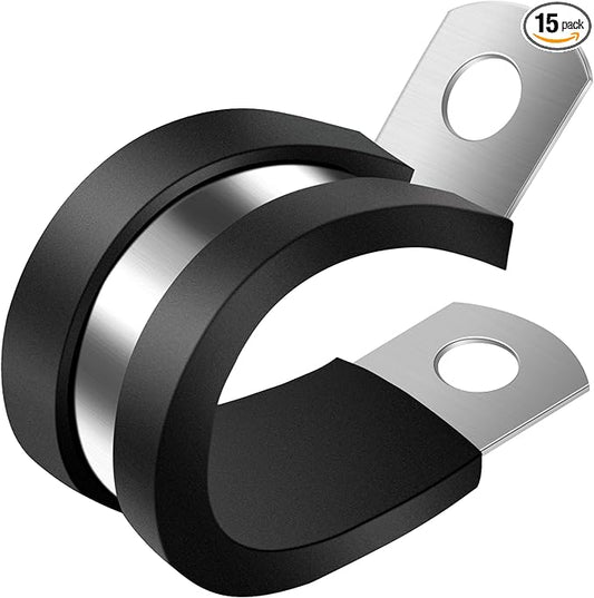 1 Inch Cable Clamp, 15 Pack Stainless Steel Wire Clamp, Rubber Metal Hose Clamps for Wire Line Clips, Pipe, Hose Bracket, Tube Holder (26mm)