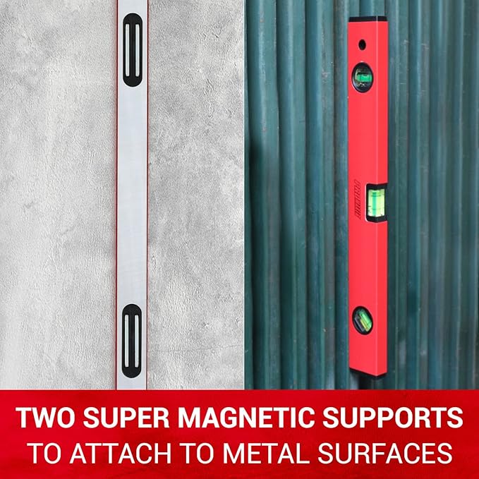 PROMAKER 18 inch Level, Magnetic Level with 180° 90° 45° bubbles, Shock Resistant, Aluminum Body, Level Tool with Overhead Viewing for Comfortable read PRO-NV030