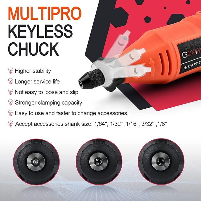 GOXAWEE Rotary Tool Kit with Keyless Drill Chuck and Flex Shaft, Variable Speed Electric Multiuse Tool & 140 Accessories for Cutting, Drilling, Engraving, Grinding, Sanding, Polishing, Crafts, and DIY