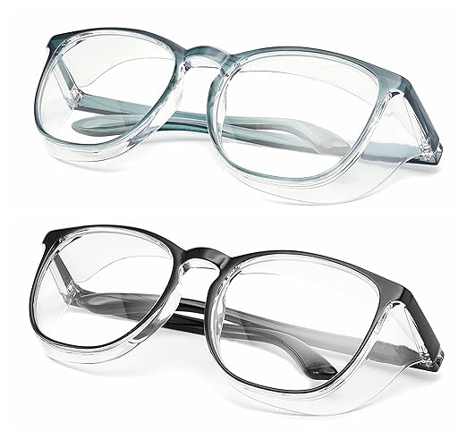 Alsenor Safety Glasses Anti Fog Goggles Protective Eyewear Blue Light Blocking Anti Dust UV Protection Glasses For Men Women (2 Pack (New Blue + Black))