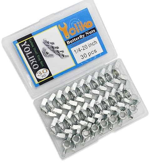 30 PCS 1/4-20 Inch Wingnuts, Quality Carbon Steel Wing Nuts Zinc Plated Fasteners Parts Butterfly Nut, Hand Twist Tighten Hardware Nuts Butterfly Wing-Nut 1/4-20” Assorted Kit