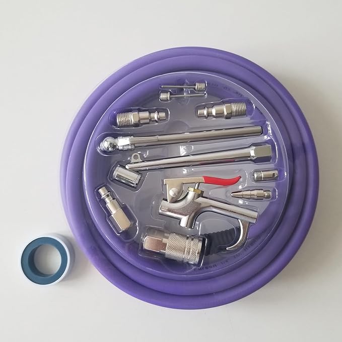 Air Hose 1/4 in x 30 ft, Hybrid Air Compressor Hose Kit with 1/4 in NPT Male Threads, 13 Piece Air Tool & Air Compressor Accessories Kit, Bend Restrictors, 300 PSI (Purple, 30FT-13 Pieces)