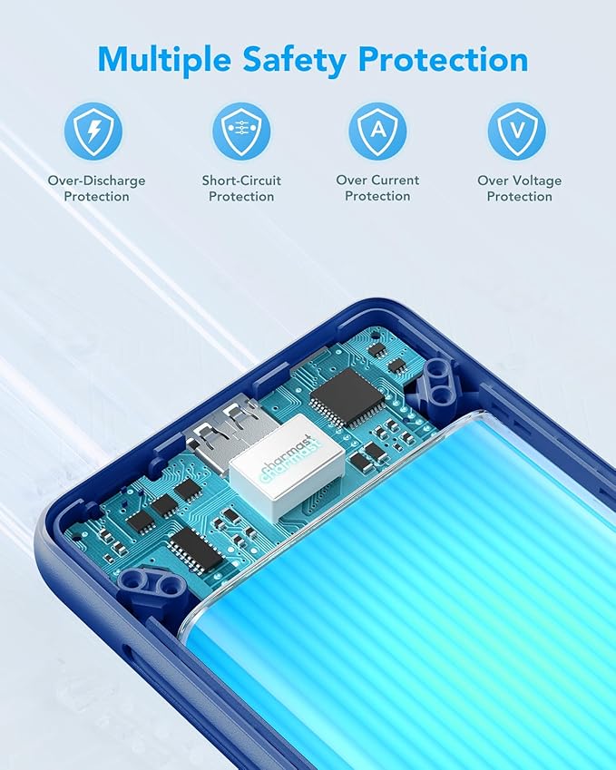 Charmast Portable Charger with Built-in Cables and Plug, 10000mAh USB C Power Bank Fast Charging 15W, External Battery Pack Slim, Travel Essentials Compatible with 16 15 14 13, Samsung Galaxy, iPad