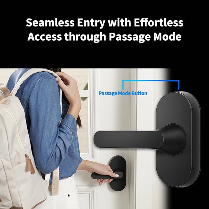 Aqara Smart Lock U300, Fingerprint Keyless Entry Door Lock with Handle, Matter Over Thread with Apple Home Keys, Touchscreen Keypad, Smart Lever Lock Supports Apple Home, Alexa, Google, IFTTT, Black