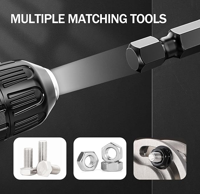 12Pcs Magnetic Nut Driver Set,Impact Power Hex Nut Driver Drill Bit Master Kit, SAE & Metric, 1/4-Inch Quick-Change| Cr-V Steel