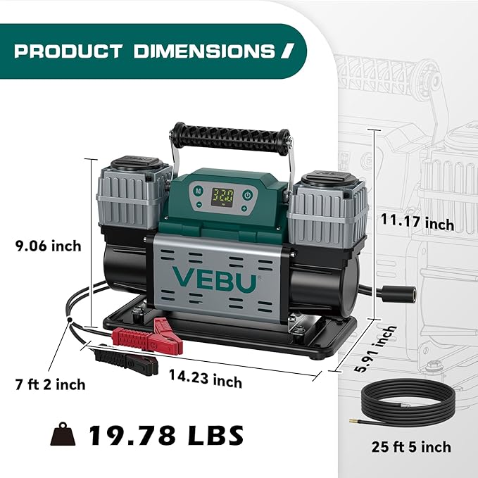 Offroad Air Compressor 12V Tire Inflator, 150PSI with Auto Shut Off, Digital Display & Preset, 10.6CFM Fast Inflation for Offroad Vehicles, Trucks, SUVs, RVs, ATVs