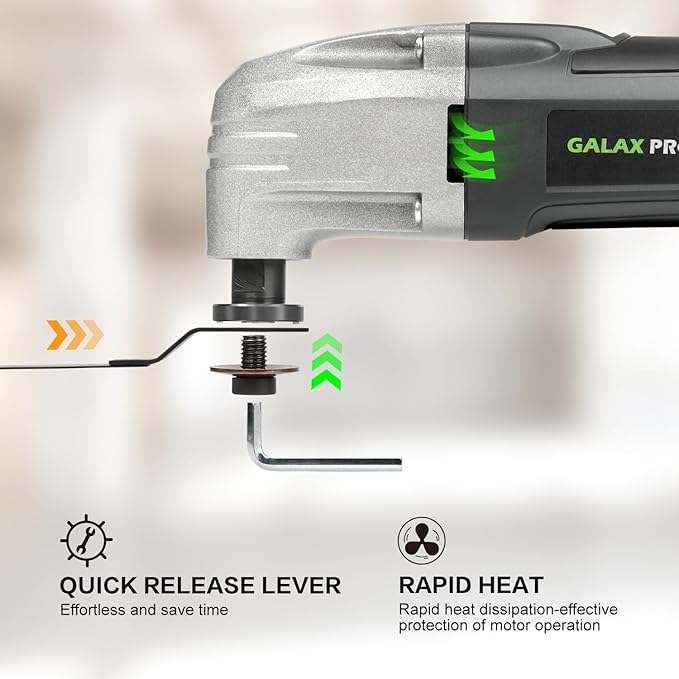 GALAX PRO 22000 OPM 2.0A Oscillating Multi Tool, 3 Degree Oscillating Angle with 3 Pieces Saw Blades, 1 Piece Semi Circle Blade Sanding Plate, 6 Pieces Sanding Papers for Grinding