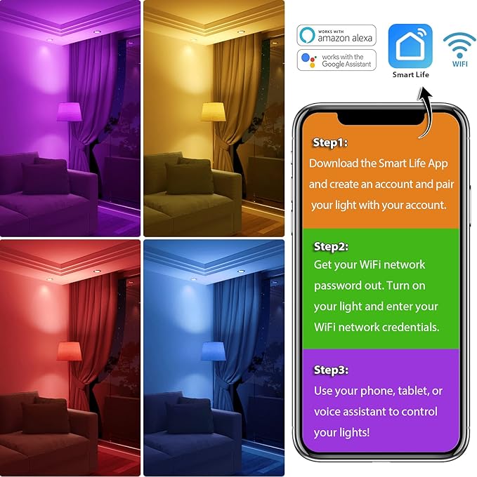Upgrade Smart Light Bulbs,16W 1600Lumen(150W Equivalent) Ultra Bright 2.4G WiFi BR30 Flood Smart Bulbs Work with Alexa,Google Home(No Hub Required),Full Color Changing Alexa Light Bulb,2 Pack