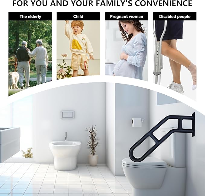 Handrails for Outdoor Steps, 21" Wall Mounted Railings for 1-3 Steps, Stair Railing Safety Grab Bar with 2 Anti-Skid Crossbar for Garage, Porch, Garden, Yard, Stain Black (Bent 1 Pack)