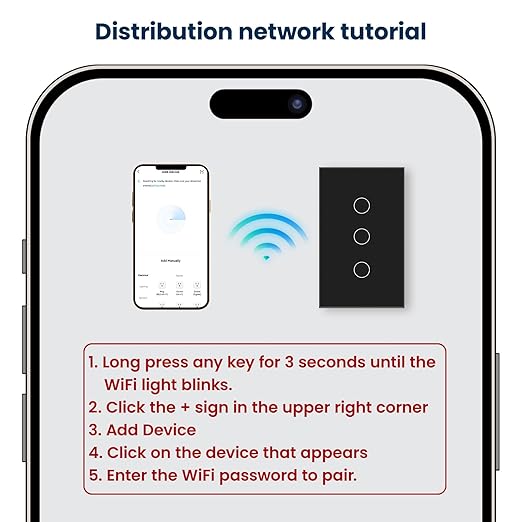 Smart Light Switch 3 Way Need Neutral Wire,FCC Certified,2.4GHz WiFi Switch Glass Panel APP Control Timer Work with Tuya/Smart Life,Alexa and Google Home,Black 3 Gang
