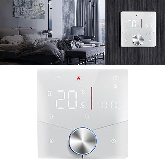 Underfloor Digital Heating Thermostat with Color Display Touch Screen, Smart Programmable Thermostat for Home Room Heating Floor (White)