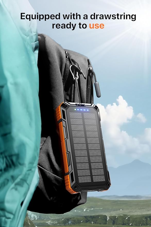 Power Bank 49800mAh Solar Charger Wireless Charging USB-C 5V/3.1A Fast Charging with 4 Built-in Cables LED Flashlight Battery Pack Compatible with iPhone, iPad, Galaxy, Perfect for Camping, Hiking