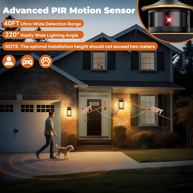 11.6" Motion Sensor Outdoor Wall Lights, Waterproof Exterior Lighting Fixtures with Water-Rippled Glass, Bronze Modern Outside Wall Sconce Lanterns for House, Porch, Garage, Patio, Bulbs Not Included