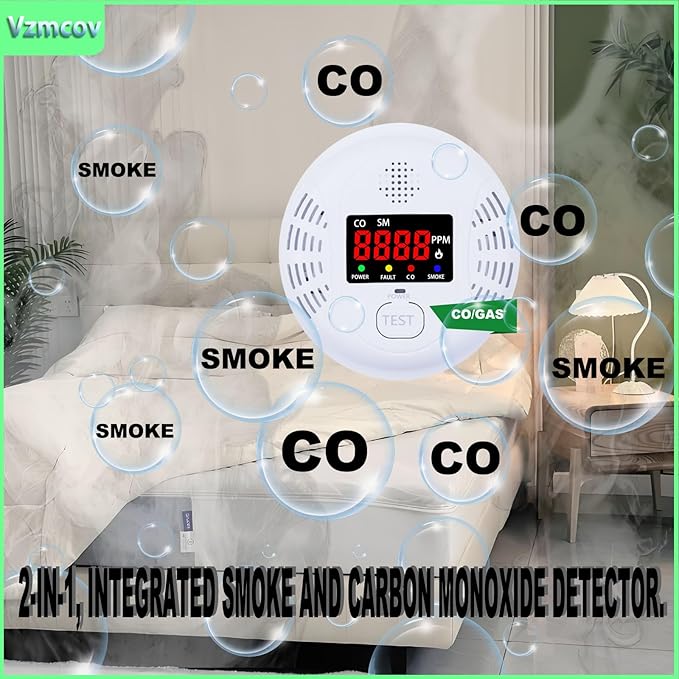 Carbon Monoxide and Smoke Detector, Equipped with LCD Display, Battery Powered, Dual Sensor Alarm, 85dB Voice Alarm and Real-time CO Tracking, Suitable for Home/Kitchen/Bedroom/RV (6Pack)