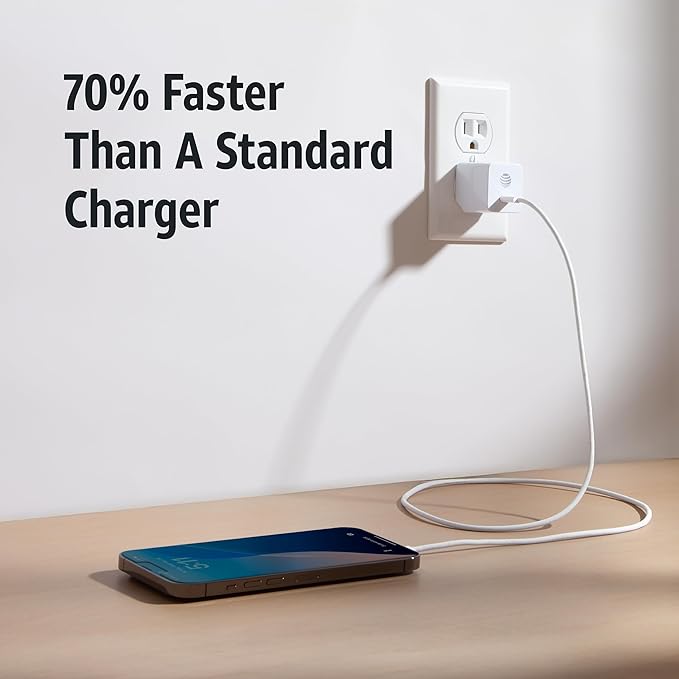 AT&T USB-C Fast Charging Wall Charger Cube Foldable Power Adapter Plug Brick Compatible w/iPhone 15/16/Plus/Pro/Pro Max, Galaxy S25/S24/Plus/Ultra 20W White