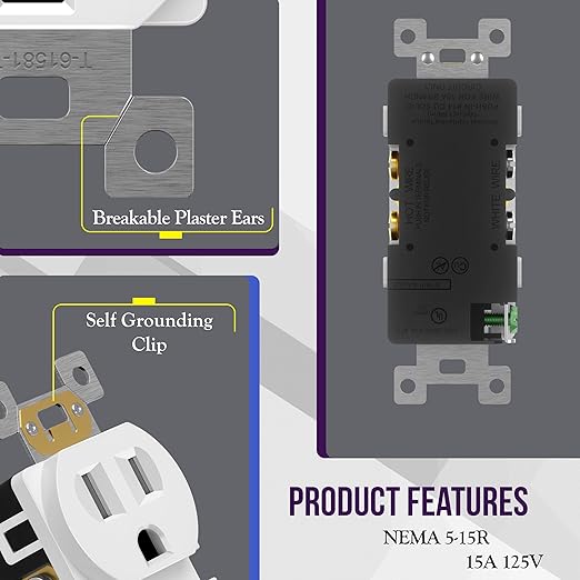 ENERLITES Duplex Outlet and Wall Plate Bundle, Tamper-Resistant Electrical Receptacle, 15A 125V, Self-Grounding, 2-Pole, UL Listed, 61581-TR-WWP, White
