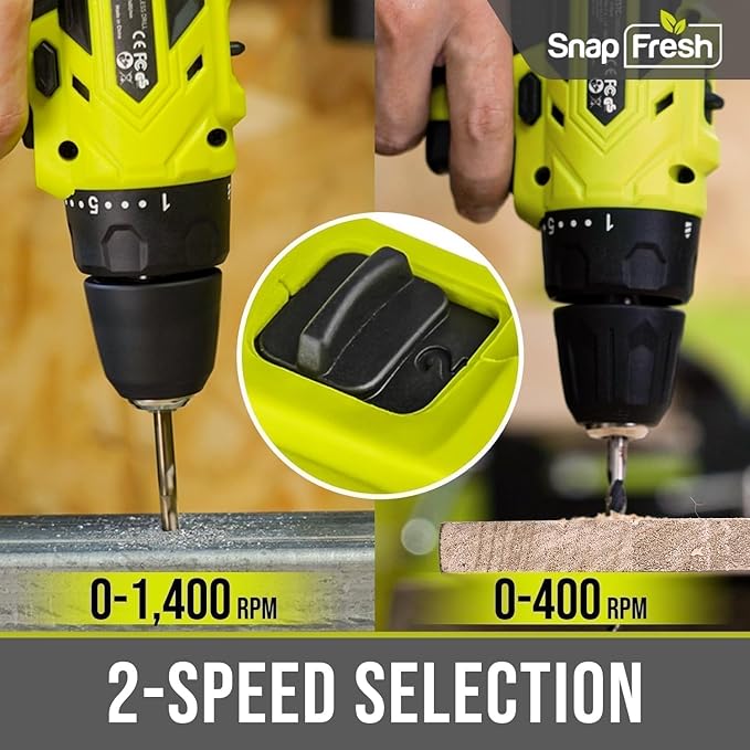 SnapFresh 20V Cordless Drill Set, 3/8" Power Drill with 2 Variable Speed, 21+1 Torque Setting, LED, 43pcs Drill Bits, Impact Driver Kit for Home,DIY-2.0Ah Battery & Fast Charger Included