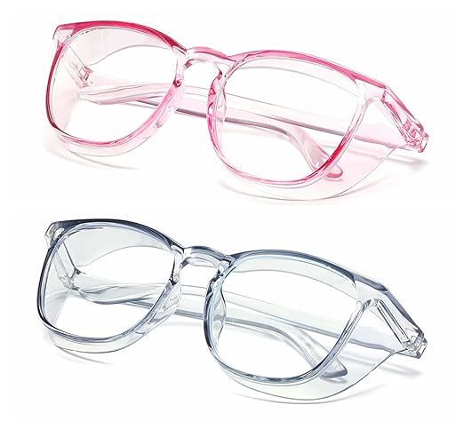 Alsenor Safety Glasses Anti Fog Goggles Protective Eyewear Blue Light Blocking Anti Dust UV Protection Glasses For Men Women (2 Pack(purple+Blue))