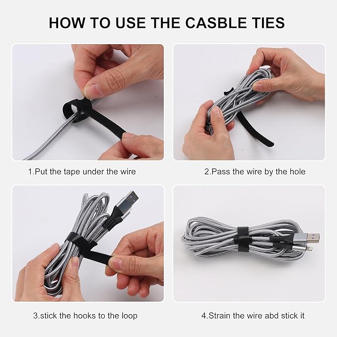 Reusable Cable Ties, 210 PCS 6 Inches Adjustable Cord Straps Wire Organizer Cord Wrap and Hook Loop Cable Management