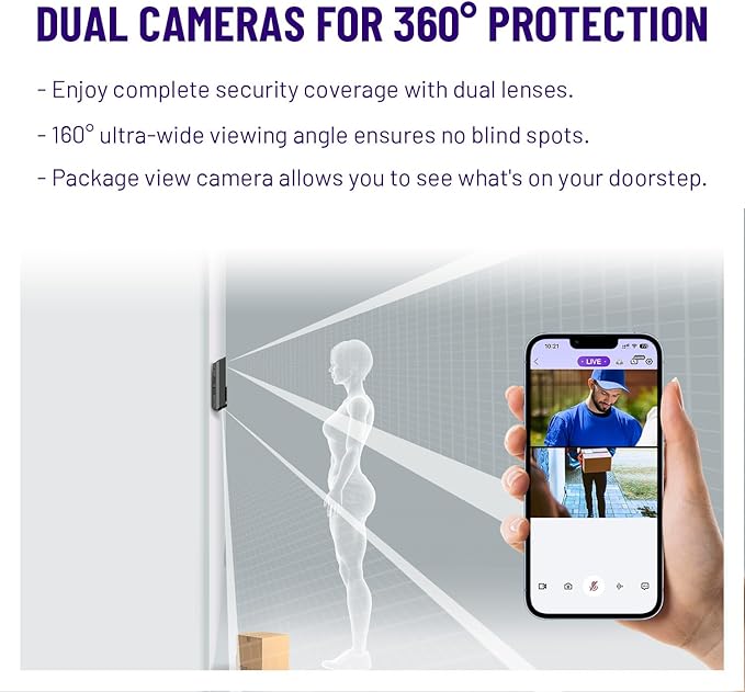 Wireless Video Doorbell w/Smart Lock Set - Incl. Chime, Dual Cameras, 5MP 3K QHD, 2'' Screen & 32GB eMMC, Motion Detection & Real-time Alert, 2-Way Audio, Door Bell and Keyless Entry Front Door Lock