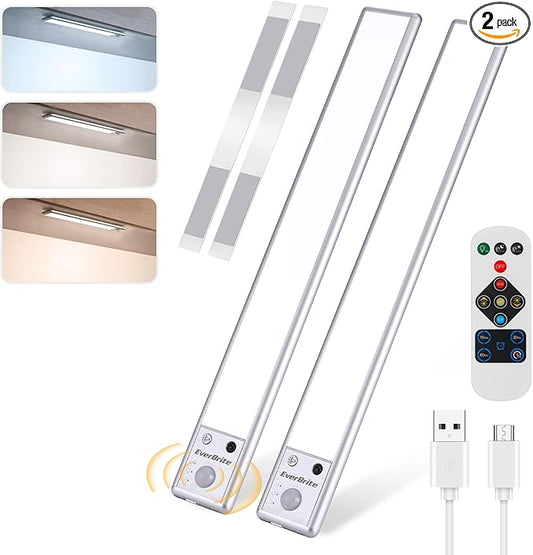 EverBrite 78LED Under Cabinet Lighting, Motion Sensor Light with Remote Control, 3 Color Temperatures & Magnetic Dimmable Closet Lights, Under Counter Lights for Kitchen, Hallway, 200 Lumen, 2 Pack