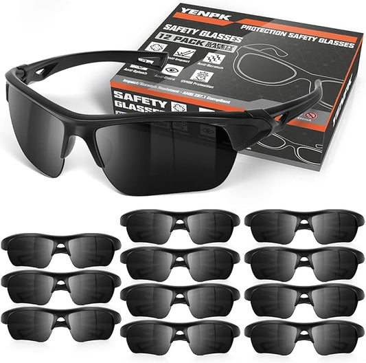 12 Pack Safety Glasses, UV Protective Eyewear, ANSI Z87.1 Impact Resistant Anti-Scratch Safety Goggles for Men Women