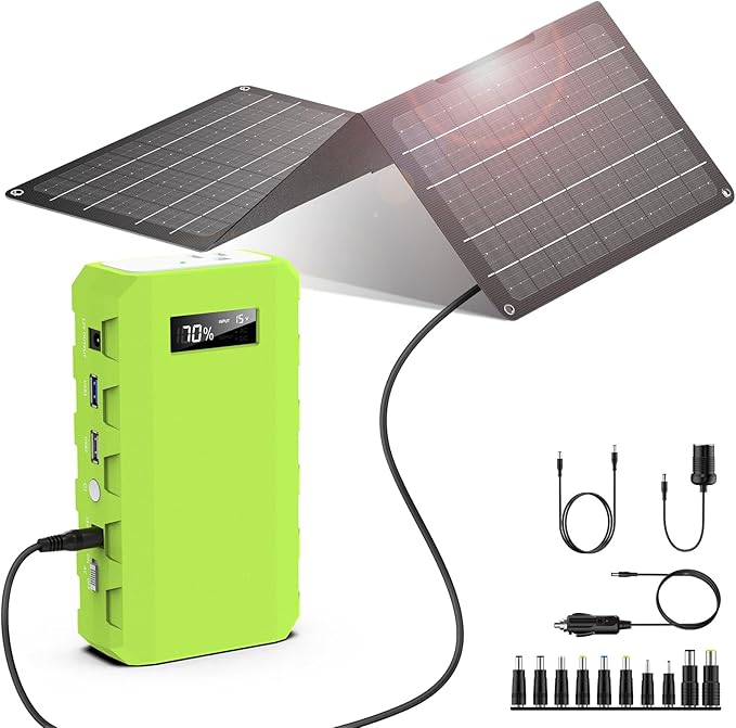 Portable Power Bank with Panel, 24000mAh Portable Power Station with 30W Solar Panel, Lithium Battery Power 110V/88Wh AC, DC, USB QC3.0 for Home Camping Emergency Backup