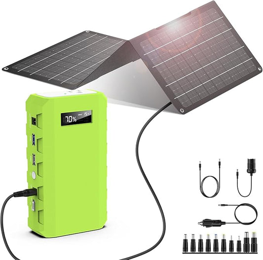 Portable Power Bank with Panel, 24000mAh Portable Power Station with 30W Solar Panel, Lithium Battery Power 110V/88Wh AC, DC, USB QC3.0 for Home Camping Emergency Backup