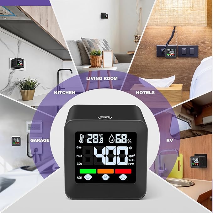 Plug-in 4-in-1 Gas & CO Detector with Temp/Humidity - Natural Gas, Propane & Methane Detector for Home, RV & Apartments (1, Black-Bleep Edition)