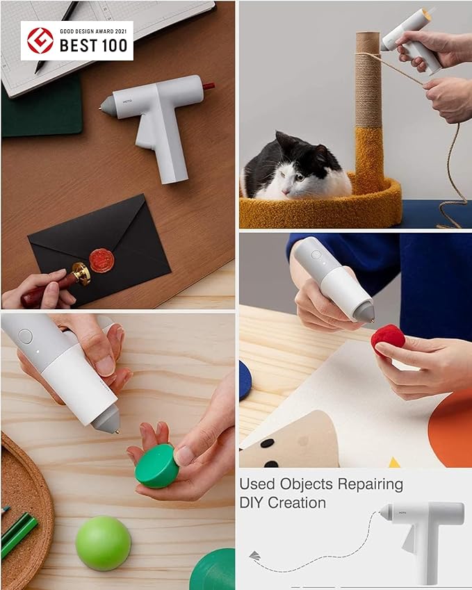 HOTO Cordless Hot Glue Gun, 30s Fast Preheating, Dual Anti-Scald & Anti-Drip Nozzle, Smart Power-Off, 2000mAh USB-C Rechargeable, 10 Mini Glue Sticks for Crafts, DIY Arts, Home Repairs