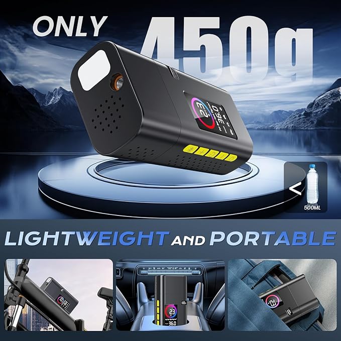 180PSI Tire Inflator Portable Air Compressor, 26000mAh Portable Tire Inflator for Car,5X Fast Electric Bike Air Pump with Digital LCD Pressure Gauge/LED Light/Power Bank, Bike, Motorcycle, Ball