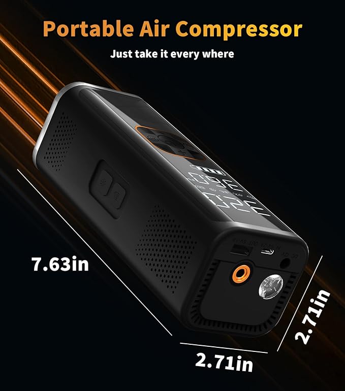 Tire Inflator Portable Air Compressor,12V DC Truck Air Pump for Car Tires,150PSI Portable Air Compressor with Pressure Gauge/LED Light,20000MAH Portable Tire Inflator for Car, Moto, Bike(Black)