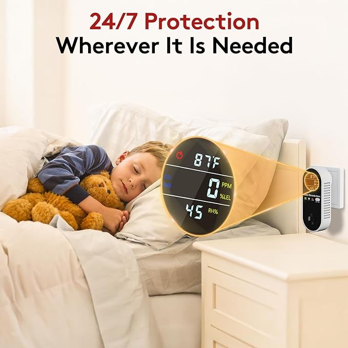 4 in 1 Plug in Natural Gas Leak & Carbon Monoxide Detector withTemperature & Humidity for Home, Kitchen, RV (2 Packs)