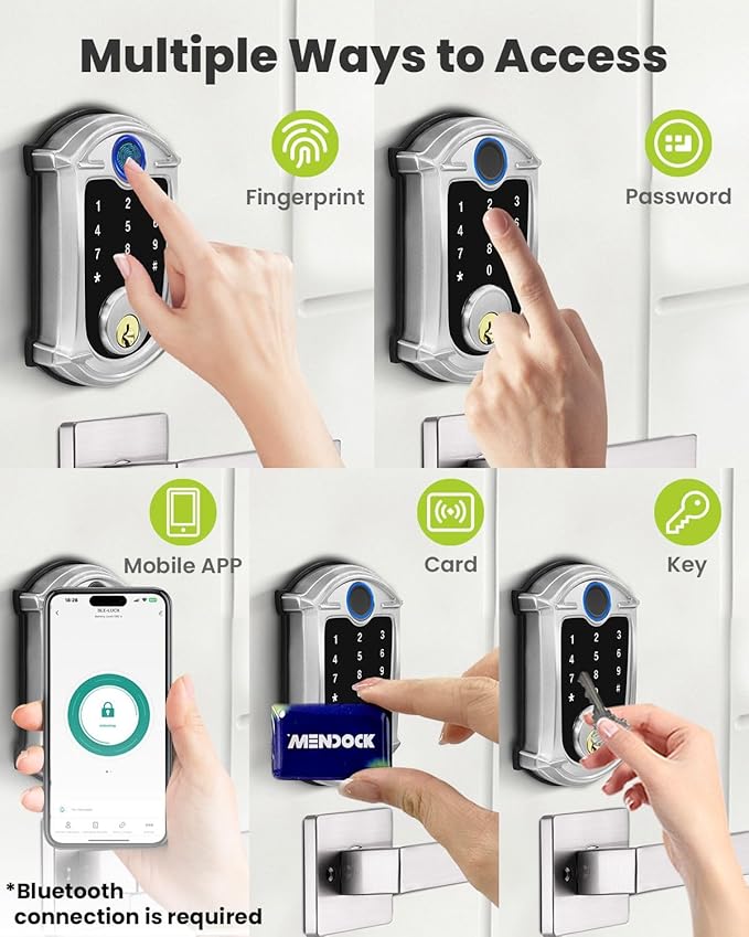 Keyless-Entry Deadbolt Smart Lock Waterproof IP56 Digital Exterior Locks for Front Door,Smartphone Control Fingerprint Door Lock with Keypad and Key Fob Satin Nickel - UF02-SN GreenShield