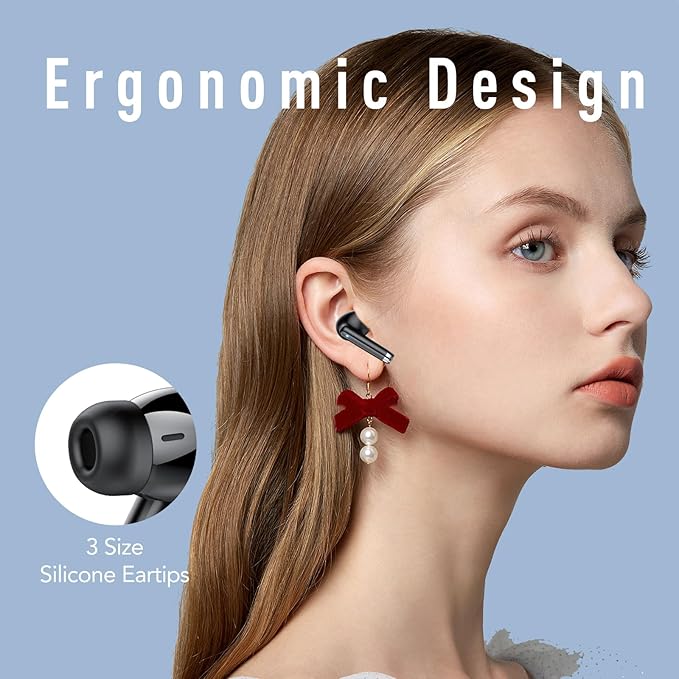 Wireless Earbuds, 2025 New Bluetooth 5.4 Headphones HiFi Stereo with 4 ENC Mic, 40H Mini Ear Buds In-Ear Noise Cancelling Earbuds with LED Screen, Ultra Light Bluetooth Earphones Black for Android iOS