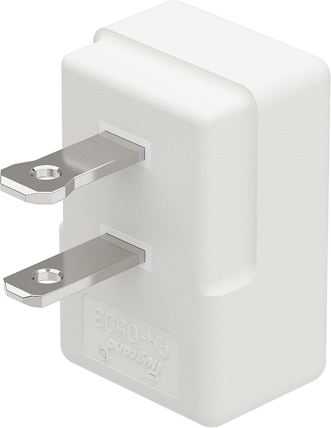 Polarized 2-Prong L Type Adapter, Horizontal Angled AC Adapter, NEMA 1-15P USA Outlet Saver Extension Adapter, High Heat Resistant 2Pin Left Angled Adapter