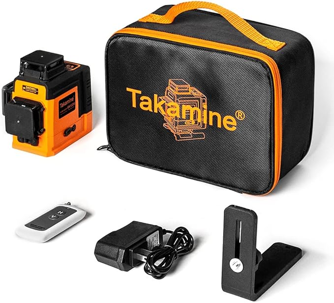 Takamine 12 Lines Laser Level Self Leveling 3x360° 3D Green Cross Line for Construction/Picture Hanging, Remote Controller, Rechargeable Li-ion battery, Magnetic Stand and portable bag