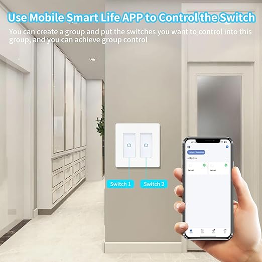 Milfra Touch Smart Switch 2 Gang, 2-Position, White, Compatible with Alexa and Assistant, No Hub Required