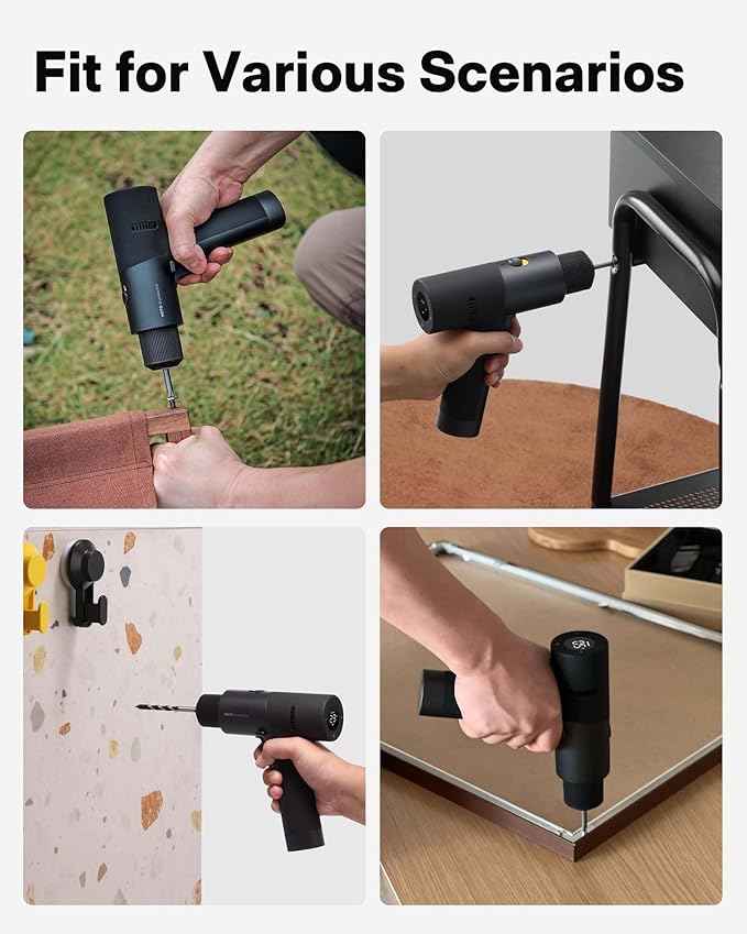 HOTO Cordless Brushless Drill 12V, LED Display Screen, 30 Precision Gears, 2 Working Modes, 2000mAh Battery, 266 In-lbs (30N·m) Torque, 3/8 Inch Keyless Chuck, 1400RPM, 10 x Bits, 8 x Drill Bits