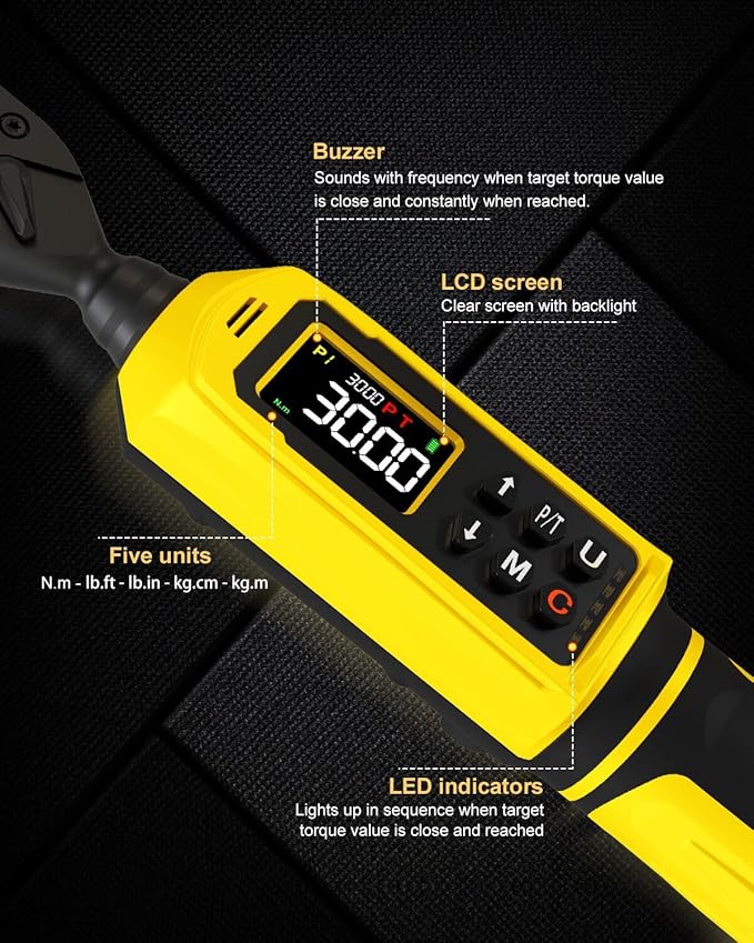 1/4" Digital Torque Wrench (4-265.6 in.lbs) w/Color Screen, 5 Units, ±2% Accuracy, Buzzer/Vibration/LED, Inch Pound Torque Wrench Set Includes Extension & 1/4 to 3/8 Adapter for Bike, Motor, DIY
