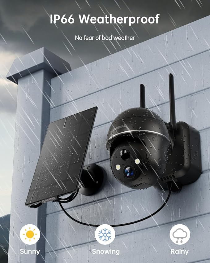 ZUMIMALL Solar Security Cameras Wireless Outdoor, 360° View Outdoor Camera Wireless Solar Powered,2.4G WiFi,2K/3MP Color Night Vision,2-Way Talk, PIR Motion Alert, Cloud Storage, Work with Alexa