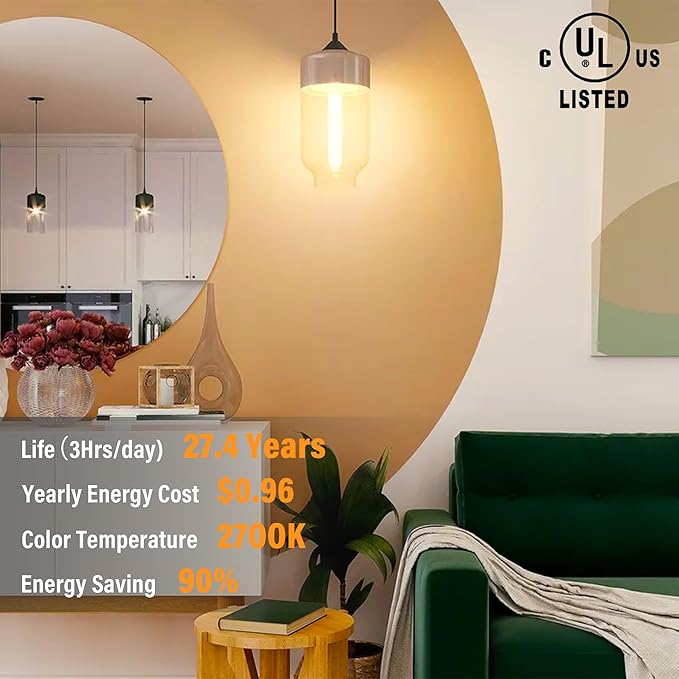 11.8IN 1000LM 2700K Soft White Light Bulbs E26 Base, T10 T9 Edison Bulbs Dimmable 8W, AC 120V 100 Watt Equal Filament Bulb, Vintage Clear Glass Long Tubular LED Bulb, UL Listed - 4Pack