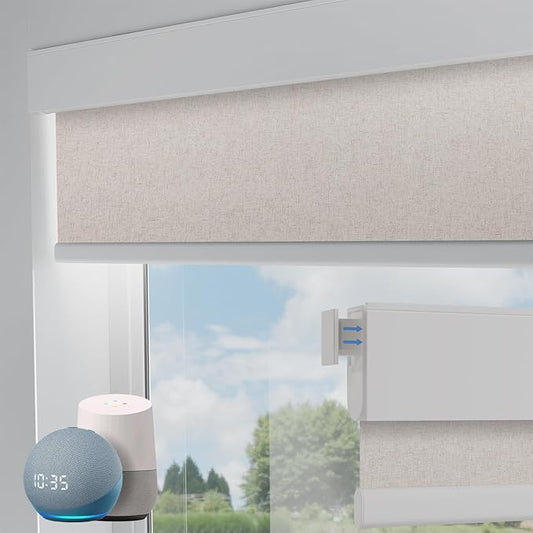 Motorized Blinds No Drill Automatic Blinds for Windows Cordless Roller Shades Electric Blinds with Remote Control Smart Blinds (Linen, 23 x 72)