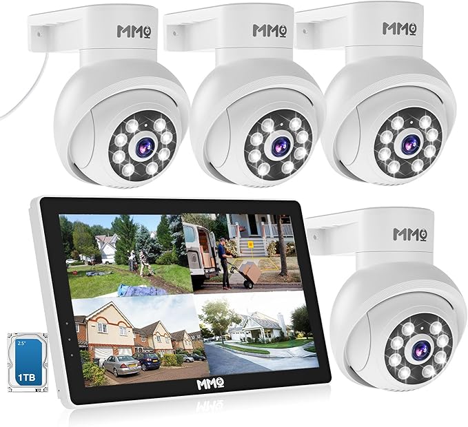 【Wireless Pro, 3K &10CH】5MP Security Cameras Wireless Outdoor with 10.1" LCD Monitor, 4PCS WiFi PTZ Security Cameras with 4K NVR for Home Surveillance,1TB HDD, Auto Track, 2-Way Audio,Motion Alert,5G