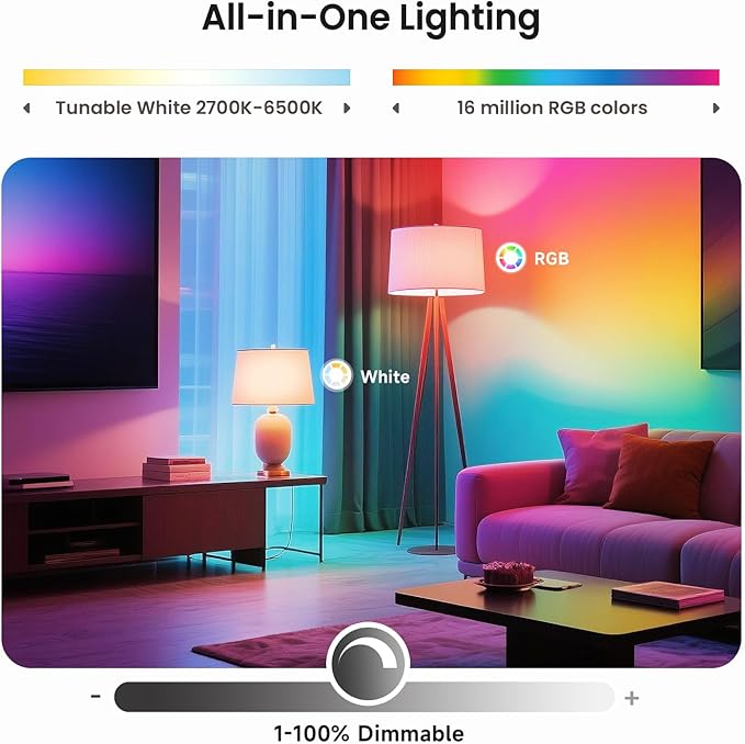 TREATLIFE Smart Light Bulbs, UL Certified WiFi Bluetooth Color Changing Light Bulb, A19 LED Smart Bulb Works with Alexa & Google Home, 60W Equivalent 800 Lumen, for Smart Home Lighting