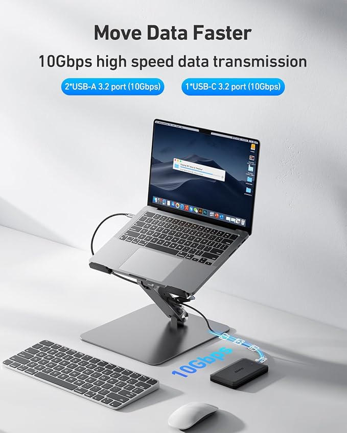 BENFEI Laptop Stand with USB C 6in1 Docking Station, HDMI 4K@60Hz,Gigabit Ethernet, 100W Power Delivery, 10Gbps 1*USB C 3.2 and 2*USB A 3.2 Compatible with MacBook Pro/Air, iPad Pro, XPS, Thinkpad